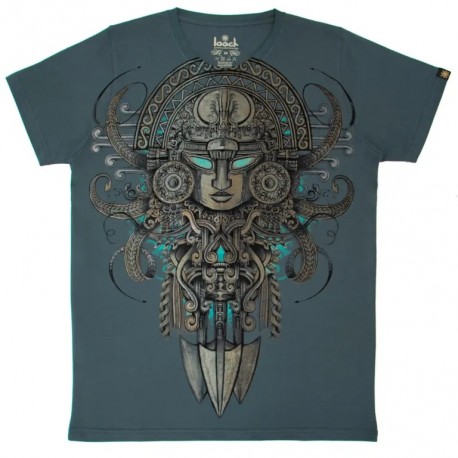 Ash Blue Pima cotton T-Shirt with Tumi pattern Looch - EL INTI - The Peruvian Shop