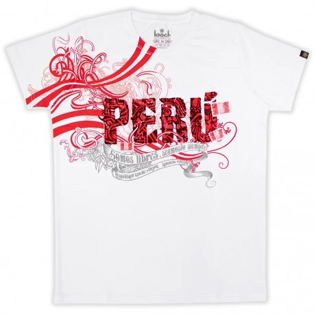 White Pima cotton T-Shirt with Somos Libres pattern Looch - EL INTI - The Peruvian Shop